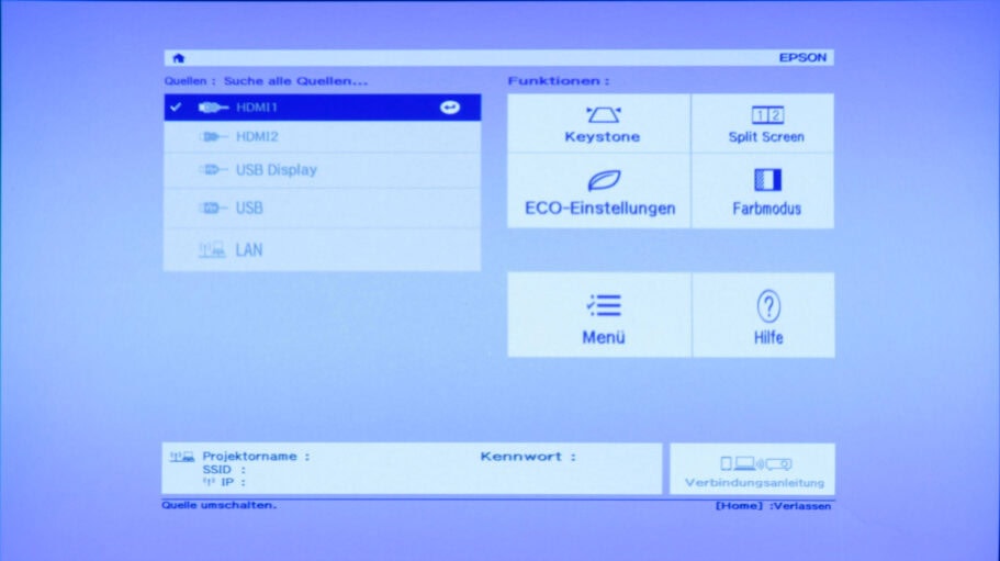 Der beste Beamer für Präsentationen 79 Beamer für Präsentationen Test: Epson Eh Tw840 Homescreen