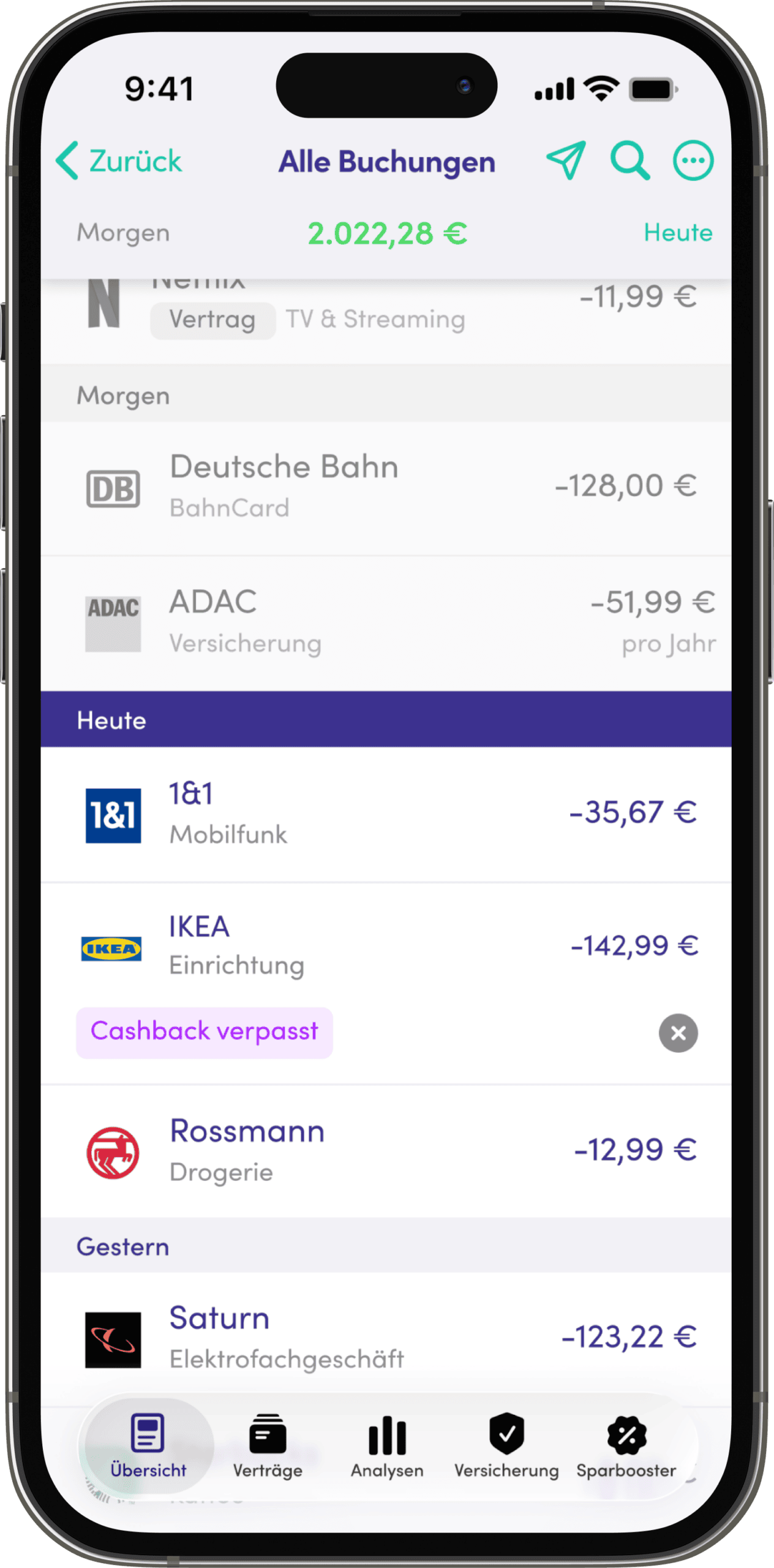 Finanzen organisieren: So schaffen Sie Ordnung in Konten, Verträgen und Ausgaben 6 Screenshot der App Finanzguru