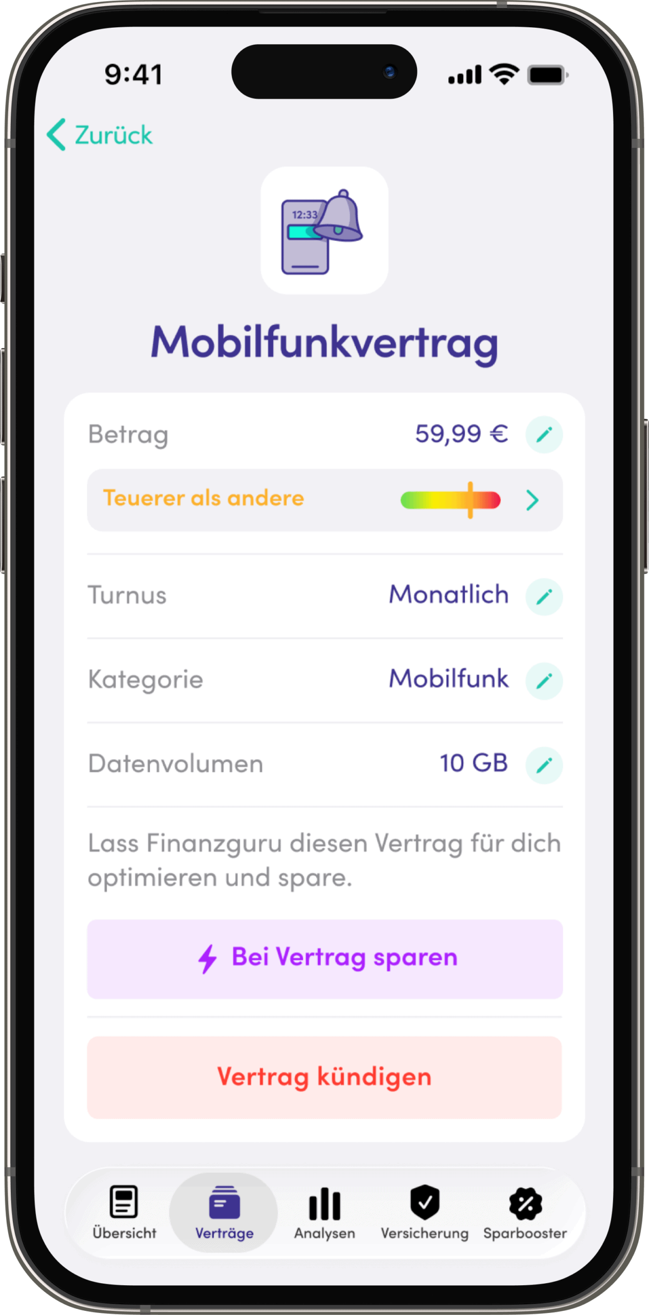 Finanzen organisieren: So schaffen Sie Ordnung in Konten, Verträgen und Ausgaben 8 Screenshot der App Finanzguru